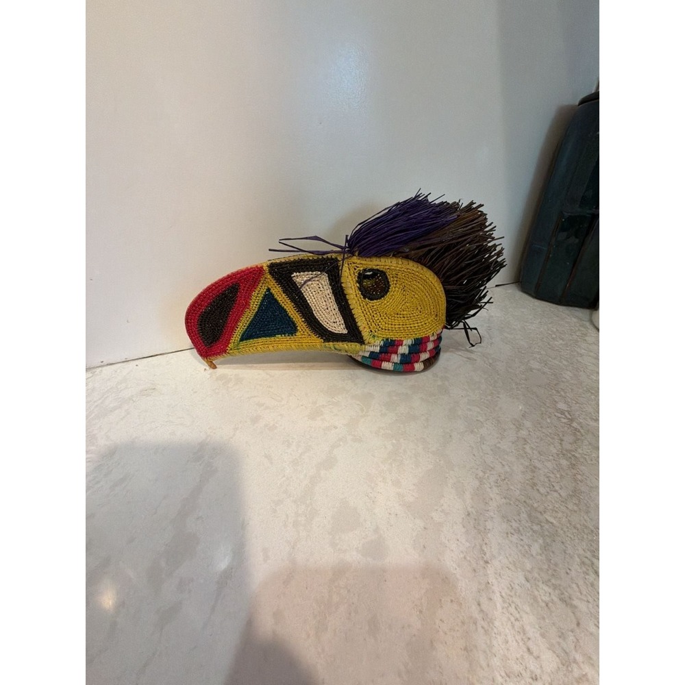 Embera Wounaan Handcrafted Palm Fiber Toucan Bird Mask Indigenous Folk Art Decor